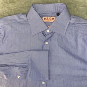 Thomas Pink Mens Classic Fit Shirt Blue White Pinstripe French Cuff Sz 15 1/2 34